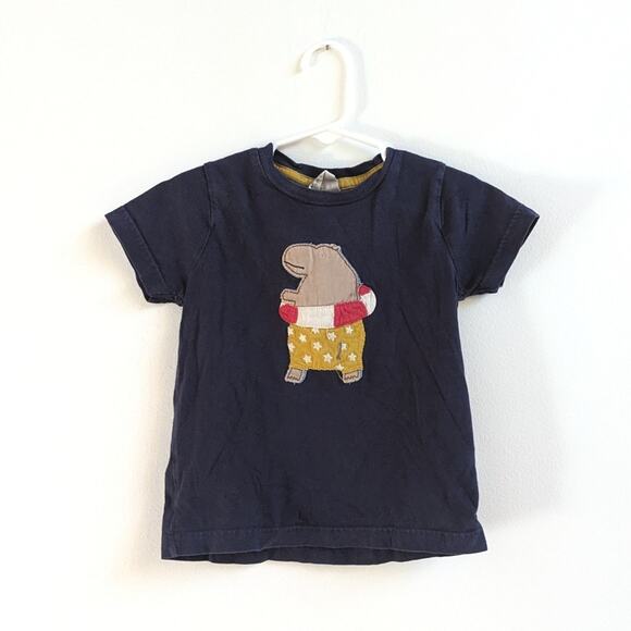 Mini Boden Other - Mini Boden T-Shirt Boys Sz 2-3y Navy Hippo Applique Short Sleeve
